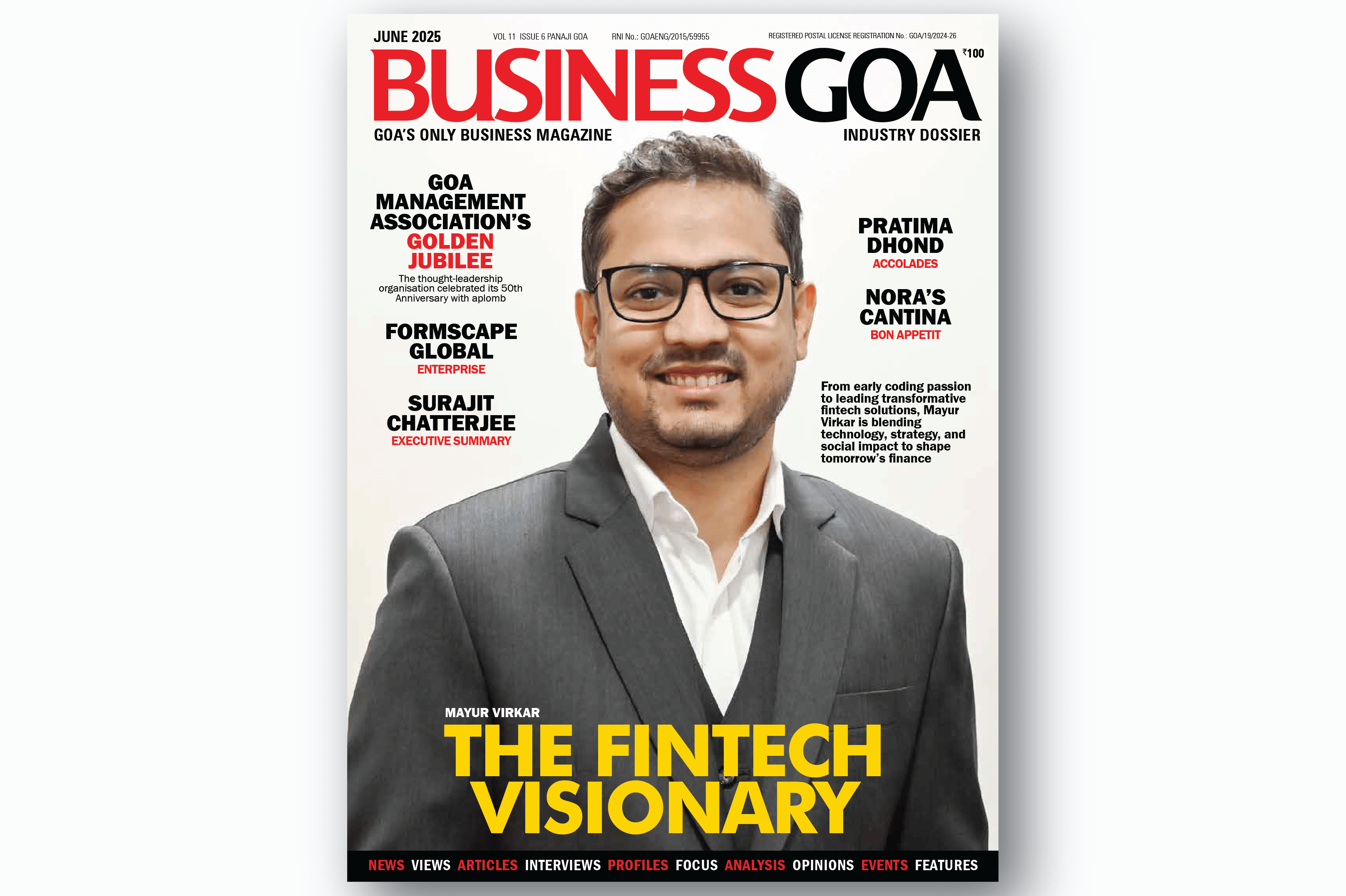 Mayur Virkar on the cover of Business Goa magazine - The Fintech Visionary, June 2025